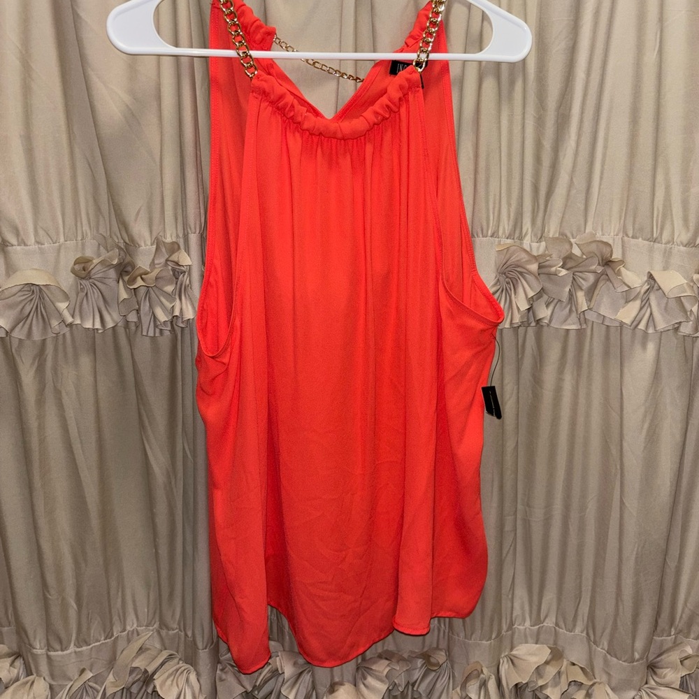 Chic Orange Sleeveless Top with Chain Straps